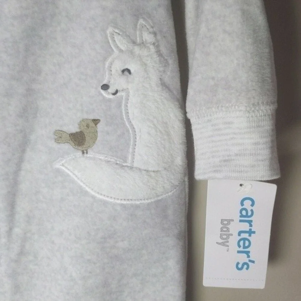 🔥 Carter's Heather gray sleeper with fox and bird - 6 mos - NWT